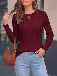 PRETTYGARDEN Fall Sweaters for Women Cable Knit Long Sleeve Button Cuffs | Slim Fit Sweater Tops Dressy Casual, Ribbed Crewneck Sweater Shirts, Women's Sweaters Fall Winter, Business Casual Outfits