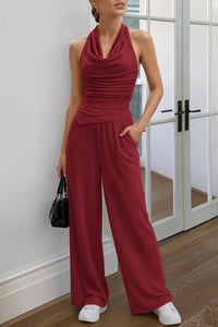 PRETTYGARDEN Women 2 Piece Lounge Sets Spring Fashion Halter Top Wide Leg Pants Summer Outfits Beach Vacation Clothes PRETTYGARDEN