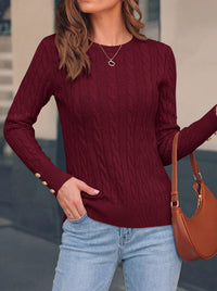 PRETTYGARDEN Fall Sweaters for Women Cable Knit Long Sleeve Button Cuffs | Slim Fit Sweater Tops Dressy Casual, Ribbed Crewneck Sweater Shirts, Women's Sweaters Fall Winter, Business Casual Outfits
