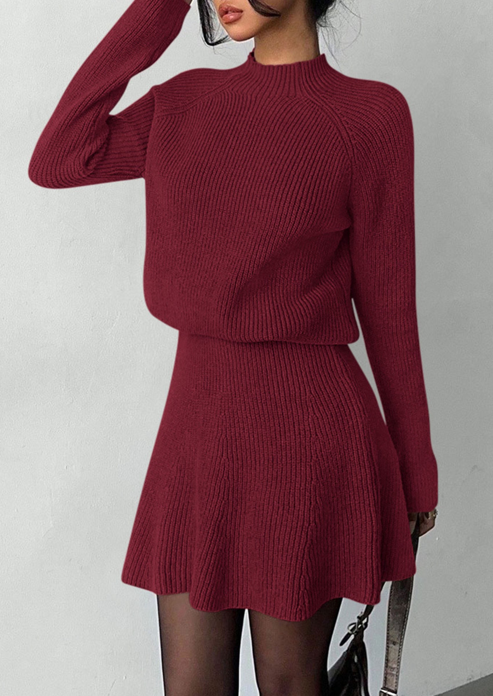 PRETTYGARDEN Women's Fall 2 Piece Outfits Matching Sweater Skirt Sets  Cozy Ribbed Knit, Raglan Long Sleeve, Crewneck Pullover, Elastic Waist A Line, Mini Short Skirts, Holiday Winter Clothing