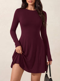 PRETTYGARDEN Womens Fall Mini Dress 2026 Crewneck Long Sleeve Tie Back Waist A Line Flowy Casual Dresses Fashion Outfits
