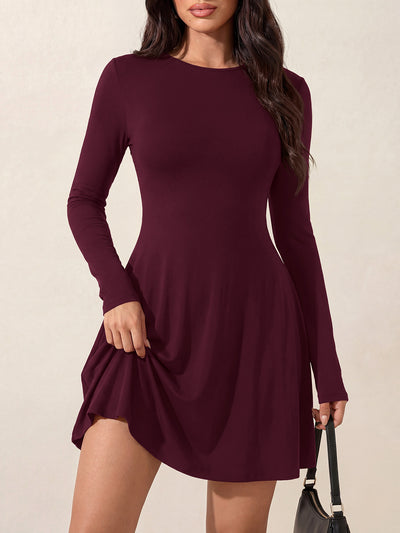 PRETTYGARDEN Womens Fall Mini Dress 2026 Crewneck Long Sleeve Tie Back Waist A Line Flowy Casual Dresses Fashion Outfits