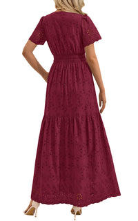 PRETTYGARDEN Short Sleeve Spring Dresses for Women 2026 Elegant Classy Boho High Waist A Line Pleated Wedding Guest Dress PRETTYGARDEN