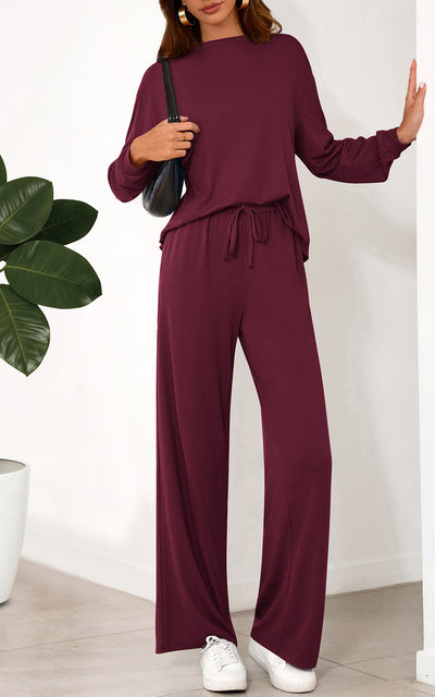 PRETTYGARDEN Womens 2 Pieces Lounge Sets Crewneck Long Sleeve Wide Leg Drawstring Pants Tracksuits Loose Fit Outfits Set