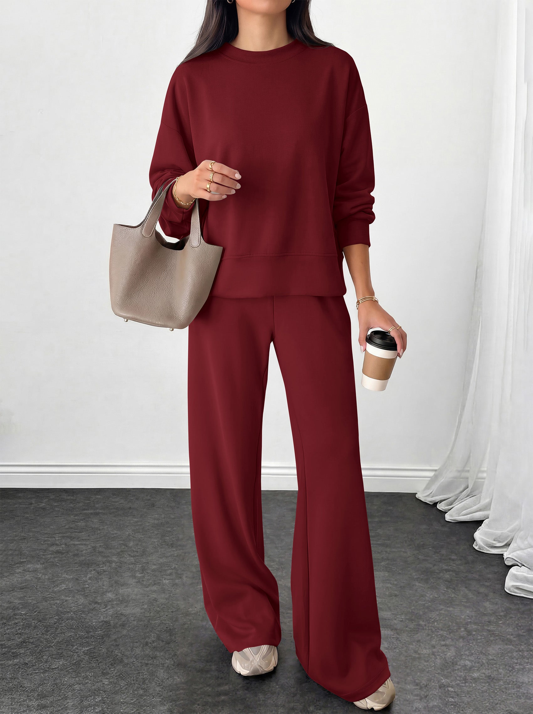 PRETTYGARDEN Womens 2 Piece Outfits Fall Sweatsuits Matching Lounge Sets  | Crewneck Long Sleeve Sweatshirt, Wide Leg Pants Sets with Pockets & Drawstring, Casual Tracksuit, Travel Airport Outfits 2026
