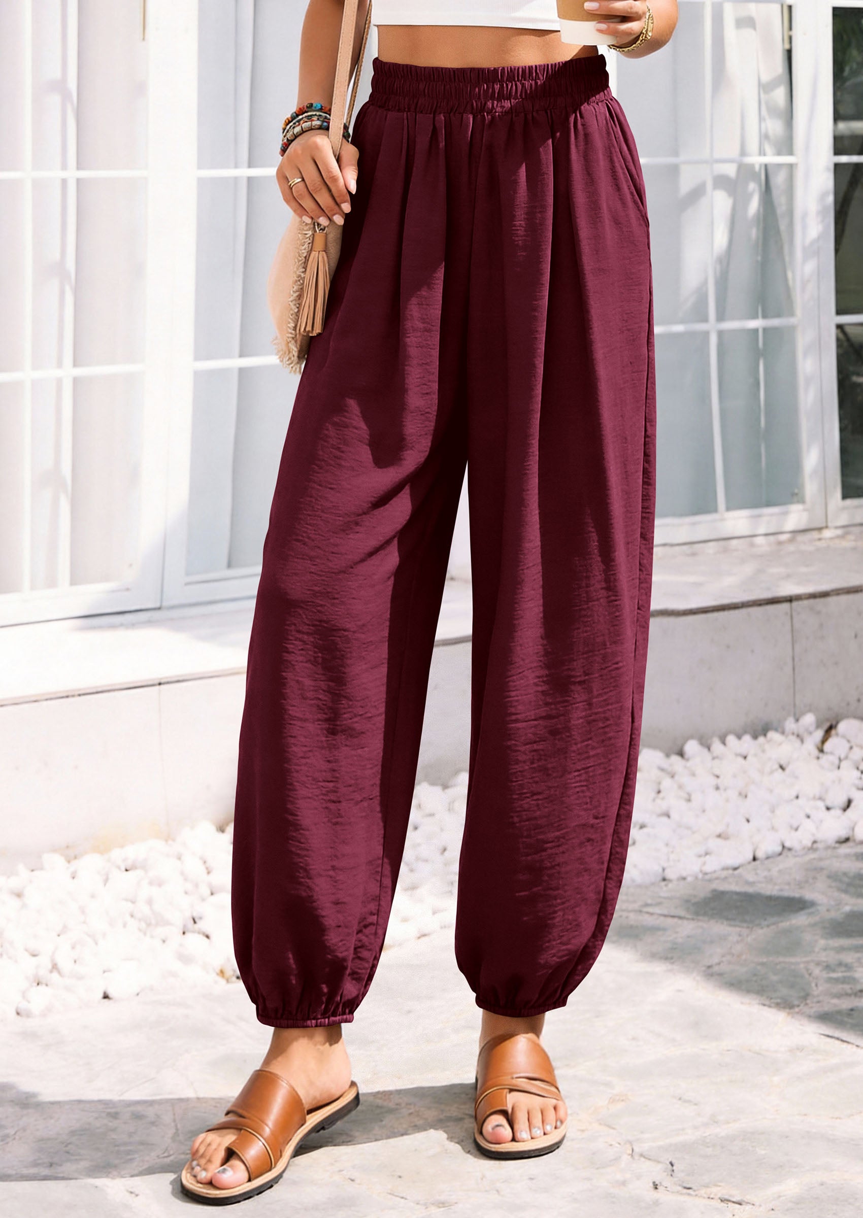PRETTYGARDEN Womens 2026 Summer Casual Pants High Waisted Loose Wide Leg Palazzo Pockets Lounge Beach Travel Trousers Outfits