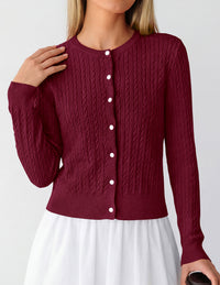 PRETTYGARDEN Women Lightweight Button Up Cardigan Sweaters | Soft Stretchy, Cozy Cable Knit, Long Sleeve Crew Neck, Trendy Cardigans, Cute Casual Outfits, Early Fall Fashion Clothing