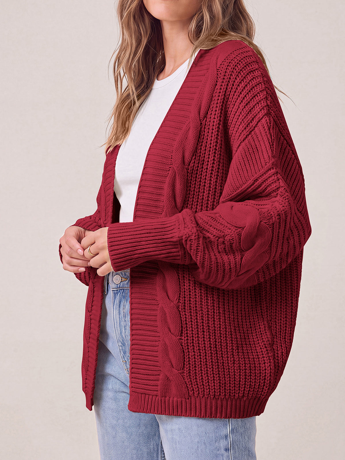 PRETTYGARDEN Chunky Open Front Cable Knit Cardigan Sweaters for Women Coats Loose Fit Batwing Long Sleeve Sweater, Soft Cozy Casual Cardigans, Holiday Travel Vacation Outfits, Trendy Fashion Outerwear