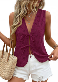 PRETTYGARDEN Women 2026 Summer Tie Front Eyelet Tank Tops Trendy Floral Vest Sleeveless V Neck Dressy Blouse Vacation Outfits PRETTYGARDEN
