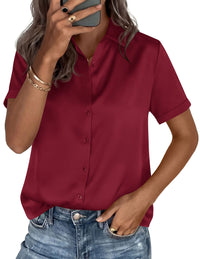 PRETTYGARDEN Women's 2026 Summer Button Down Shirts Short Sleeve Work Tops Dressy Blouses Spring Business Casual Outfits PRETTYGARDEN