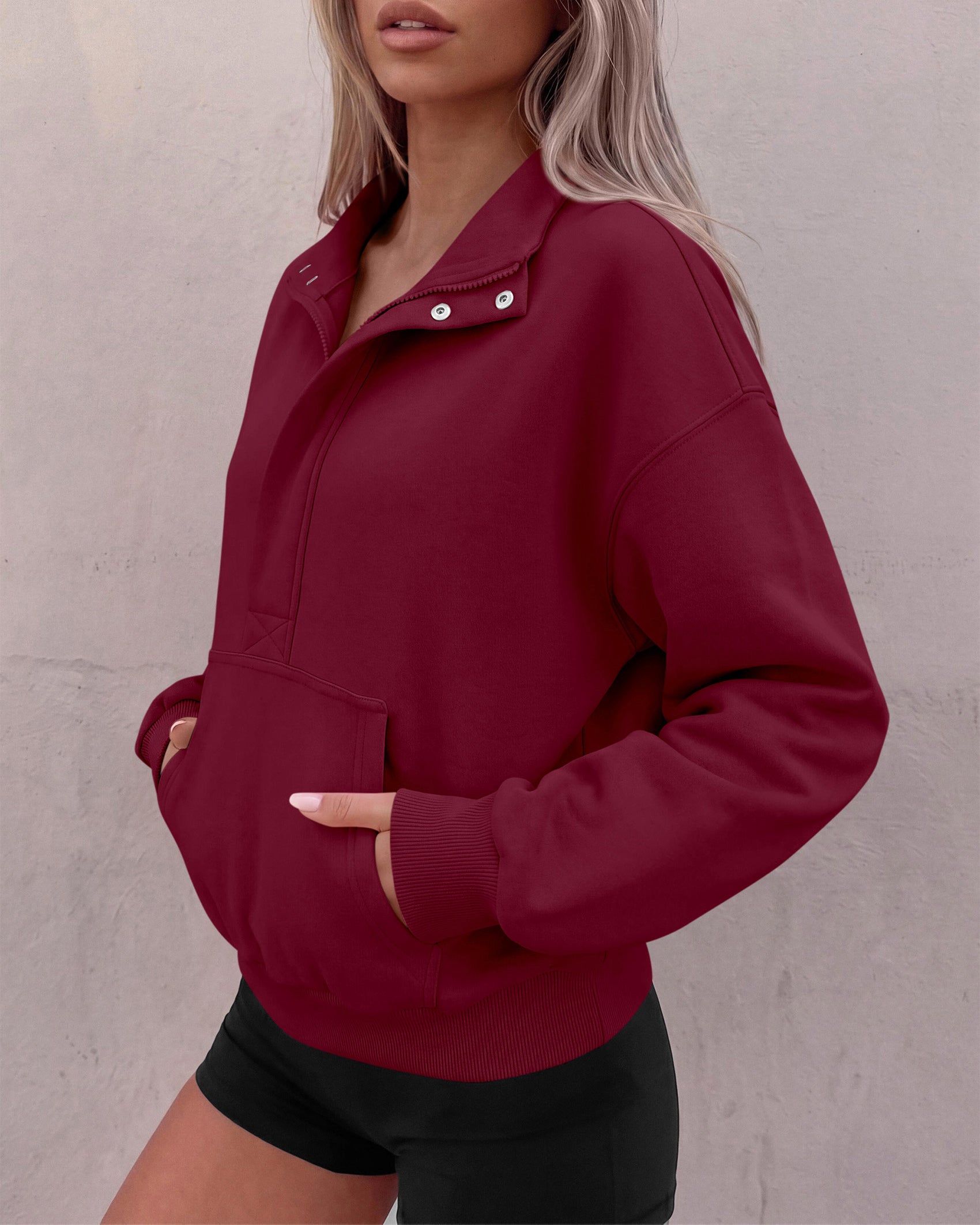PRETTYGARDEN Womens Long Sleeve Quarter Zip Crop Sweatshirts | Mock Neck FLeece Sweatshirt, Button up Henley Neck Pullover, Relaxed Fit Cropped Tops, Casual Lounge Wear, Fall Outfits 2026