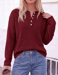 PRETTYGARDEN Women's Fall Button Up Cozy Pullover Sweaters | Stretchy Soft Knit, Drop Shoulder Long Sleeve Tops, Henley Crewneck Rolled Edge, Dressy Casual Blouses, Trendy Winter Clothes