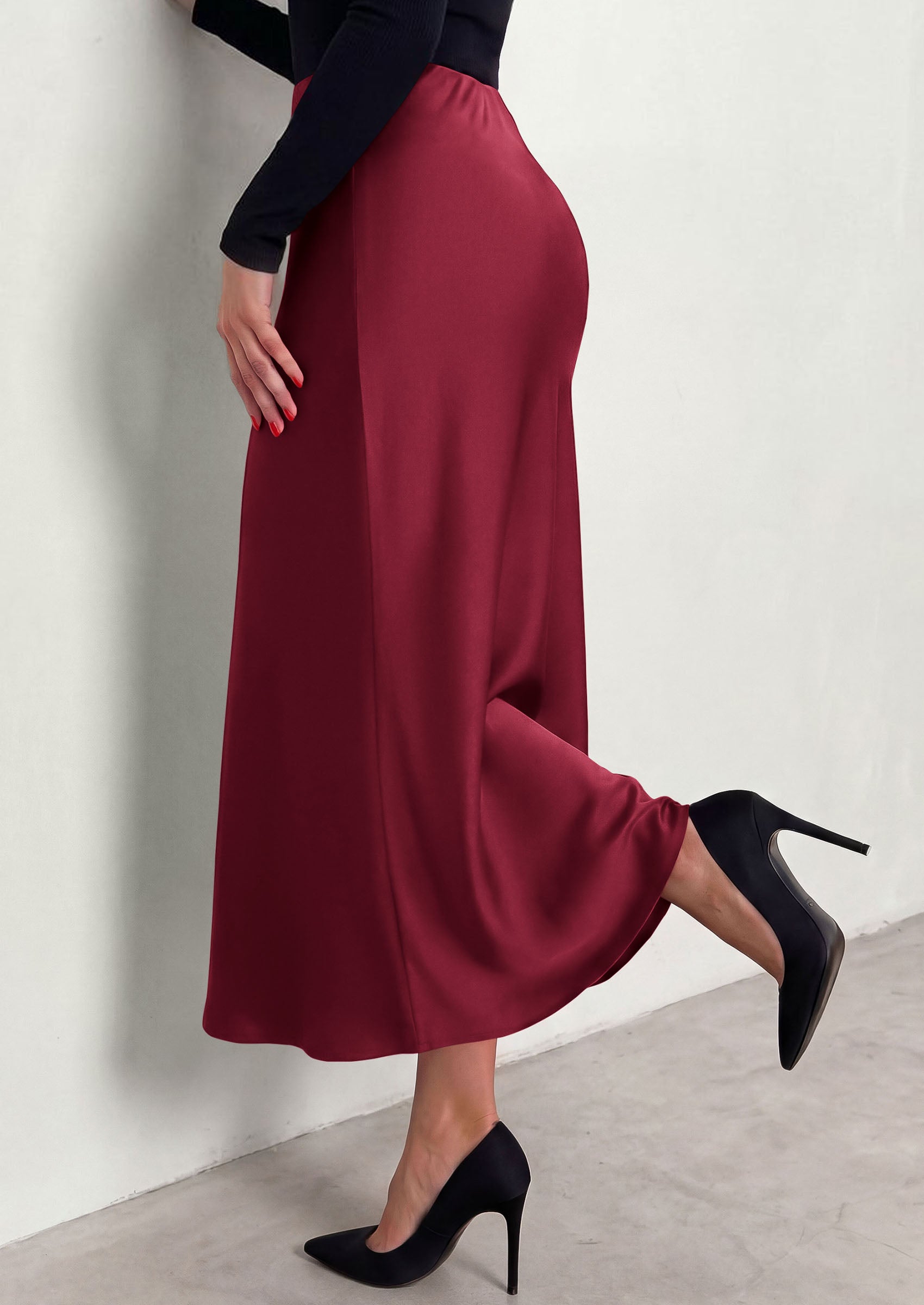 PRETTYGARDEN Women's 2026 Fall Fashion Maxi Long Skirts Trendy Silk Satin High Waisted A Line Mermaid Business Casual Outfits