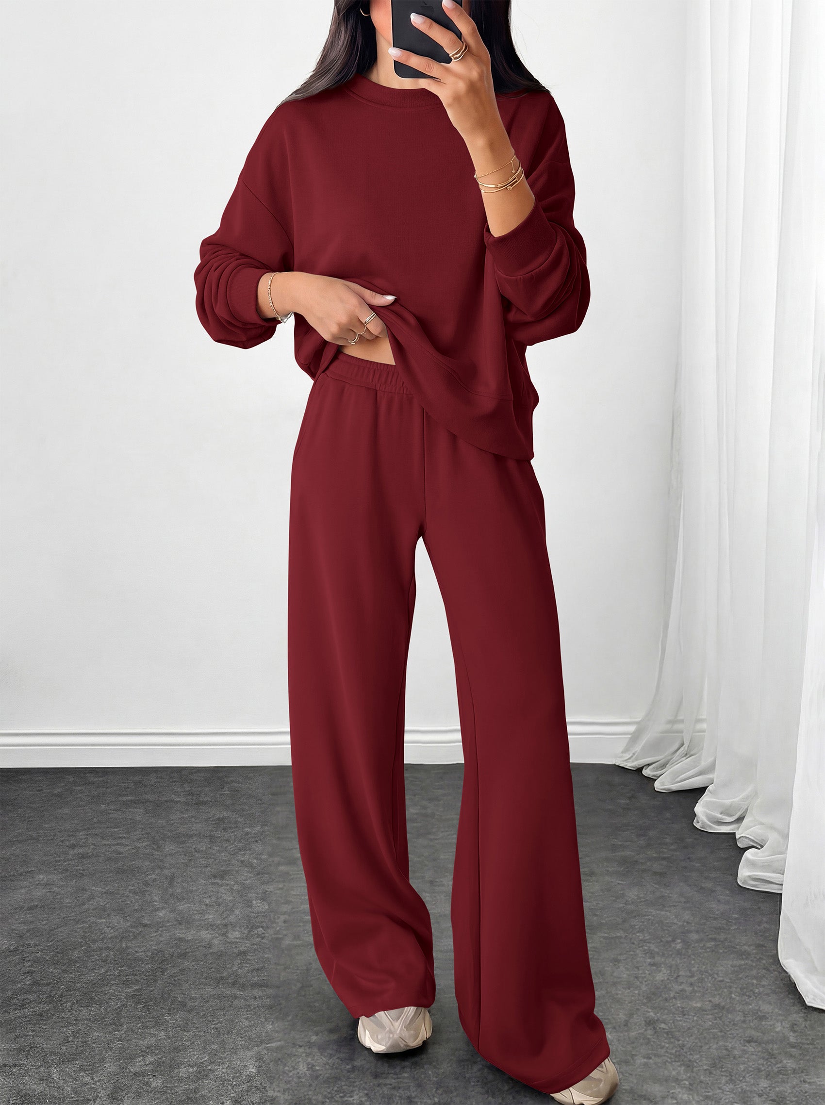 PRETTYGARDEN Womens 2 Piece Outfits Fall Sweatsuits Matching Lounge Sets  | Crewneck Long Sleeve Sweatshirt, Wide Leg Pants Sets with Pockets & Drawstring, Casual Tracksuit, Travel Airport Outfits 2026