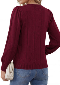 PRETTYGARDEN Women Fall Fashion Hollow Out Holiday Sweaters | Stretchy Cozy Knit, Puff Long Sleeve Pullover Tops, Crewneck Loose Fit, Dressy Casual Blouse, Trendy Winter Going Out Outfits