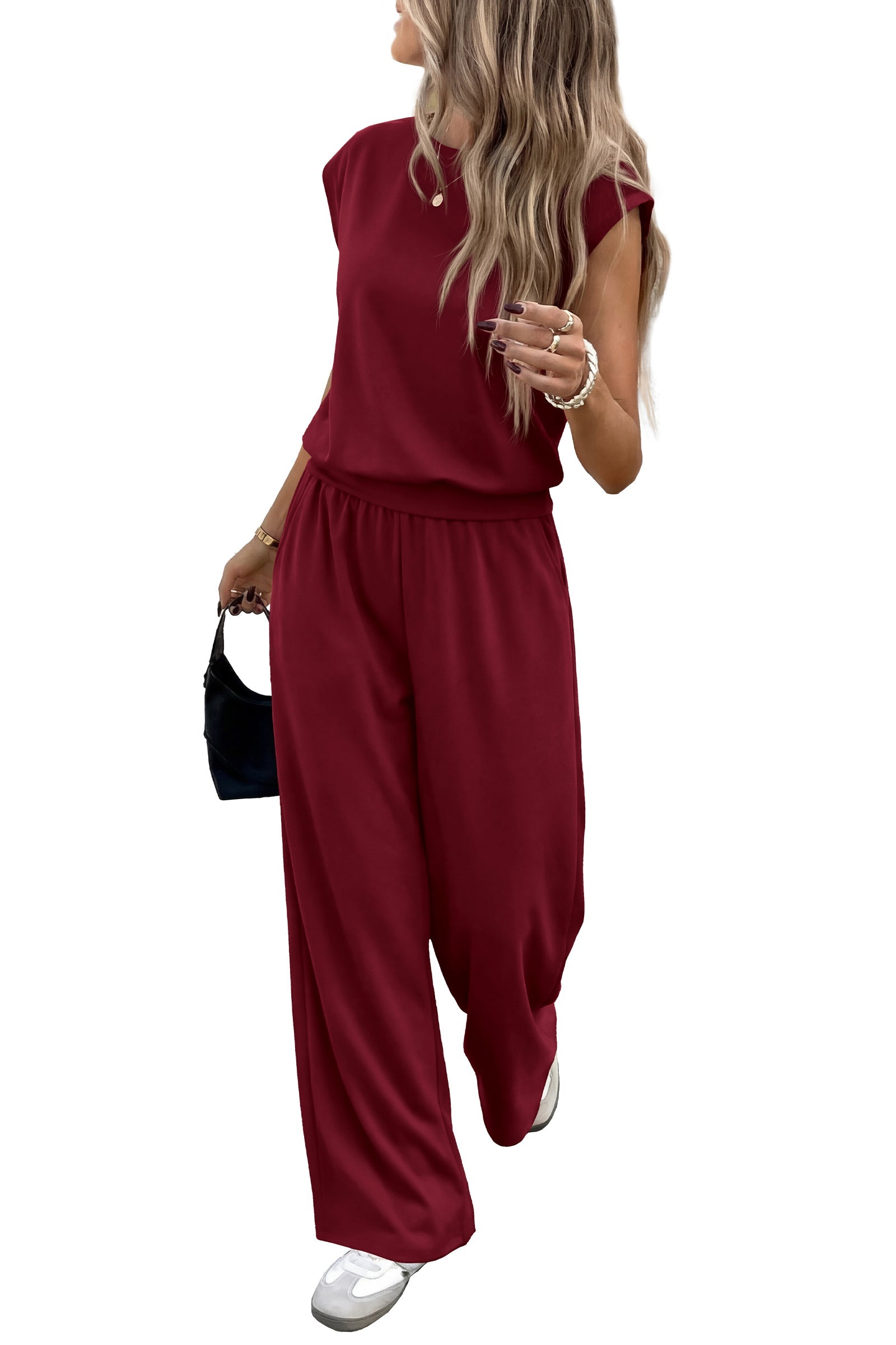 PRETTYGARDEN Women's Summer 2 Piece Lounge Sets 2026 Cap Sleeve Tops Wide Leg Pants Workout Sets Loose Casual Tracksuit PRETTYGARDEN