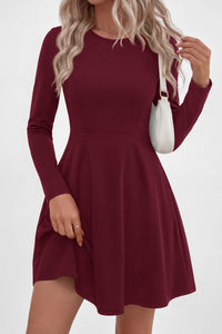 PRETTYGARDEN Women Basic Long Sleeve Crewneck Mini Dress