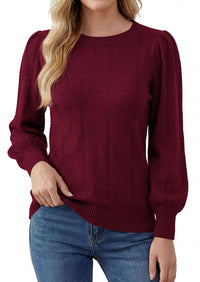 PRETTYGARDEN Women Fall Fashion Hollow Out Holiday Sweaters | Stretchy Cozy Knit, Puff Long Sleeve Pullover Tops, Crewneck Loose Fit, Dressy Casual Blouse, Trendy Winter Going Out Outfits