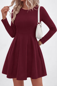 PRETTYGARDEN Women Basic Long Sleeve Crewneck Mini Dress
