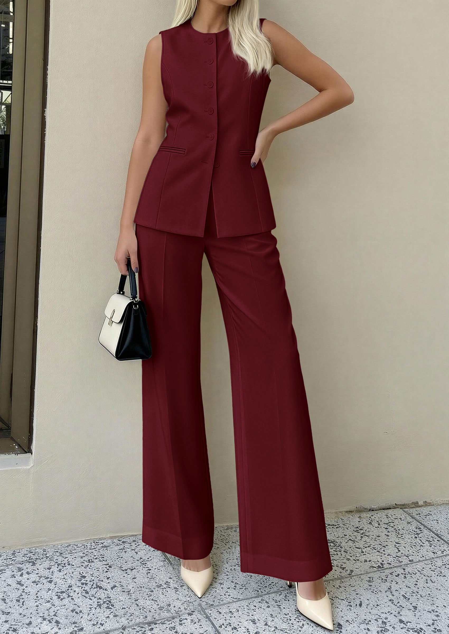 PRETTYGARDEN Women's 2 Piece Sets Summer 2026 Work Clothes Sleeveless Blazer Vest Pants Suits Spring Business Casual Outfits PRETTYGARDEN