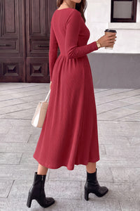 PRETTYGARDEN Women Casual Cowl Neck Long Sleeve Midi Dress
