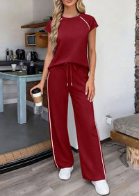 PRETTYGARDEN Women's 2 Piece Lounge Sets 2026 Summer Cap Sleeve Tops Wide Leg Pants Travel Outfits Matching Fashion Clothing PRETTYGARDEN