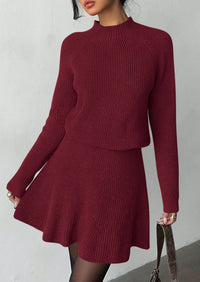 PRETTYGARDEN Women's Fall 2 Piece Outfits Matching Sweater Skirt Sets  Cozy Ribbed Knit, Raglan Long Sleeve, Crewneck Pullover, Elastic Waist A Line, Mini Short Skirts, Holiday Winter Clothing