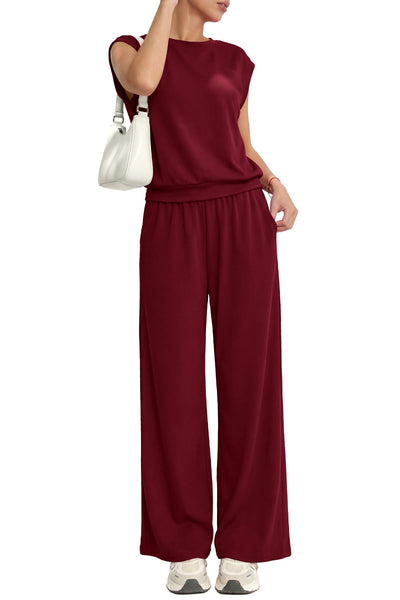 PRETTYGARDEN Women's Summer 2 Piece Lounge Sets 2026 Cap Sleeve Tops Wide Leg Pants Workout Sets Loose Casual Tracksuit PRETTYGARDEN