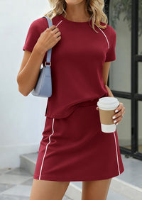 PRETTYGARDEN Women's 2026 Summer 2 Piece Skirt Sets Short Sleeve Shirts Tops Skorts Matching Workout Clothes Travel Outfits