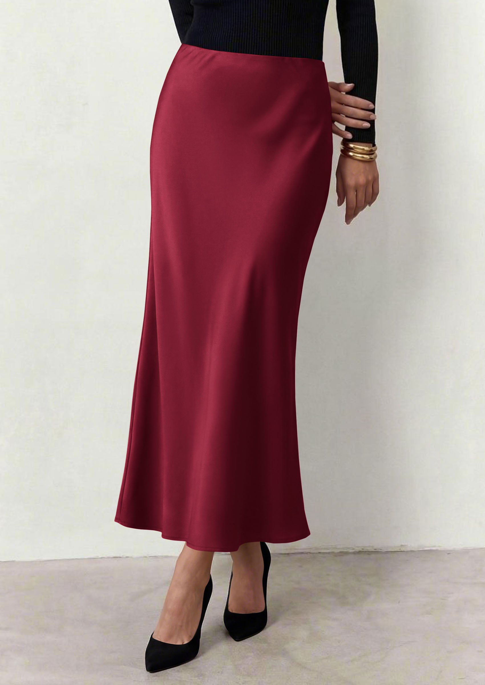 PRETTYGARDEN Women's 2026 Fall Fashion Maxi Long Skirts Trendy Silk Satin High Waisted A Line Mermaid Business Casual Outfits
