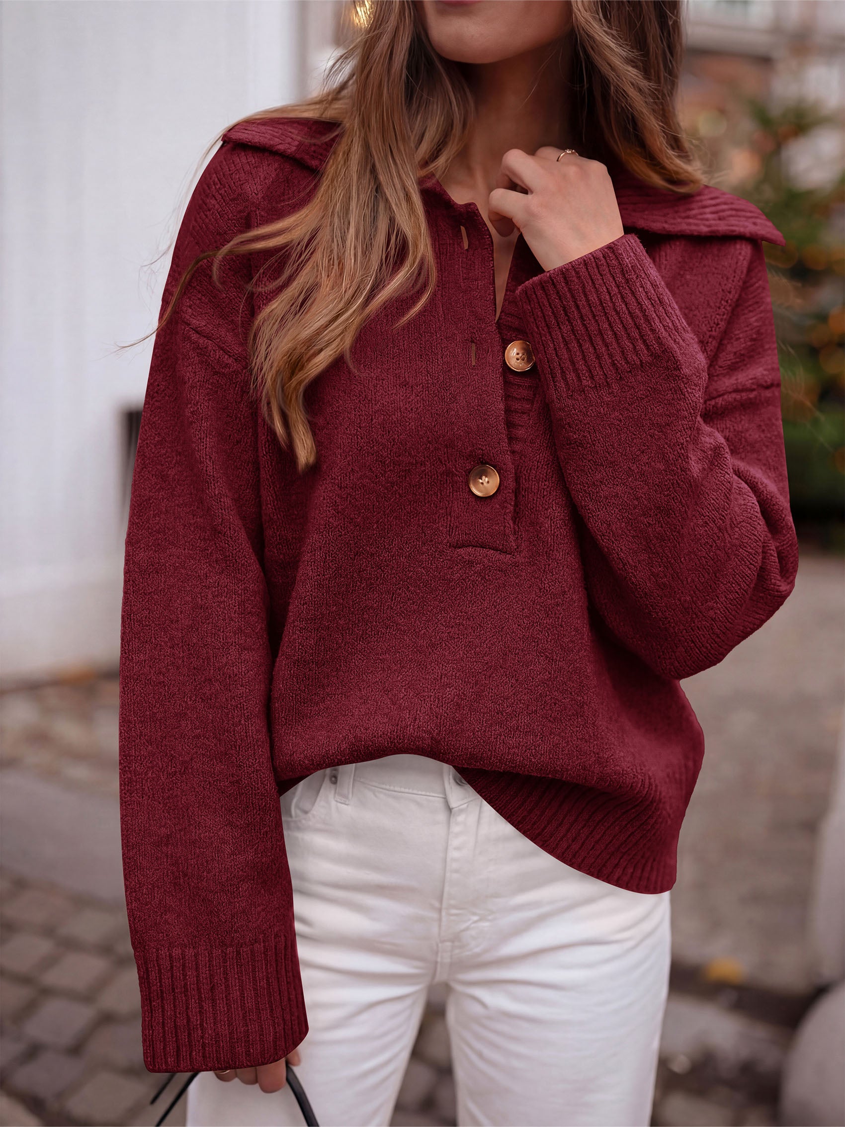 PRETTYGARDEN Womens Fall Long Sleeve Sweaters Button up V Neck Polo Shirts | Quarter Button Collared Tops, Ribbed Knit Comfy Shirts, Relaxed Fit Sweater Tops, Casual Fall Outfits for Women 2026