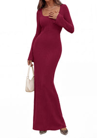 PRETTYGARDEN Women's Fall Long Sleeve Maxi Bodycon Dresses | Soft Stretchy Ribbed Knit, Bell Sleeve Square Neck Mermaid, Elegant Long Dress, Wedding Guest Party, 2026 Winter Clothing