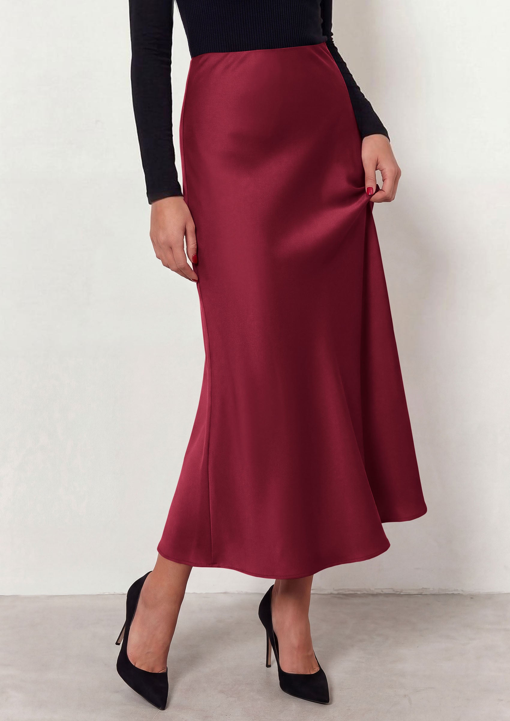 PRETTYGARDEN Women's 2026 Fall Fashion Maxi Long Skirts Trendy Silk Satin High Waisted A Line Mermaid Business Casual Outfits