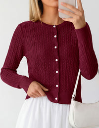 PRETTYGARDEN Women Lightweight Button Up Cardigan Sweaters | Soft Stretchy, Cozy Cable Knit, Long Sleeve Crew Neck, Trendy Cardigans, Cute Casual Outfits, Early Fall Fashion Clothing