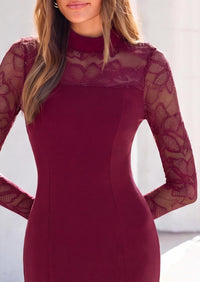 PRETTYGARDEN Women's Fall Lace Sheer Dress Bodycon Maxi Cocktail Dresses  Long Sleeve, Patchwork Mock Neck, Slim Fit, Elegant Mermaid, Semi Formal Outfits for Wedding Guest, Evening, Birthday Party