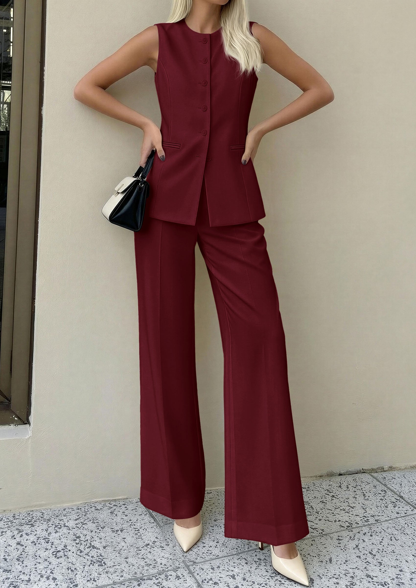 PRETTYGARDEN Women's 2 Piece Sets Summer 2026 Work Clothes Sleeveless Blazer Vest Pants Suits Spring Business Casual Outfits PRETTYGARDEN