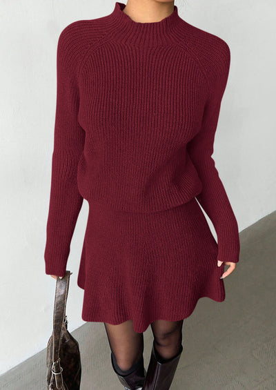 PRETTYGARDEN Women's Fall 2 Piece Outfits Matching Sweater Skirt Sets  Cozy Ribbed Knit, Raglan Long Sleeve, Crewneck Pullover, Elastic Waist A Line, Mini Short Skirts, Holiday Winter Clothing