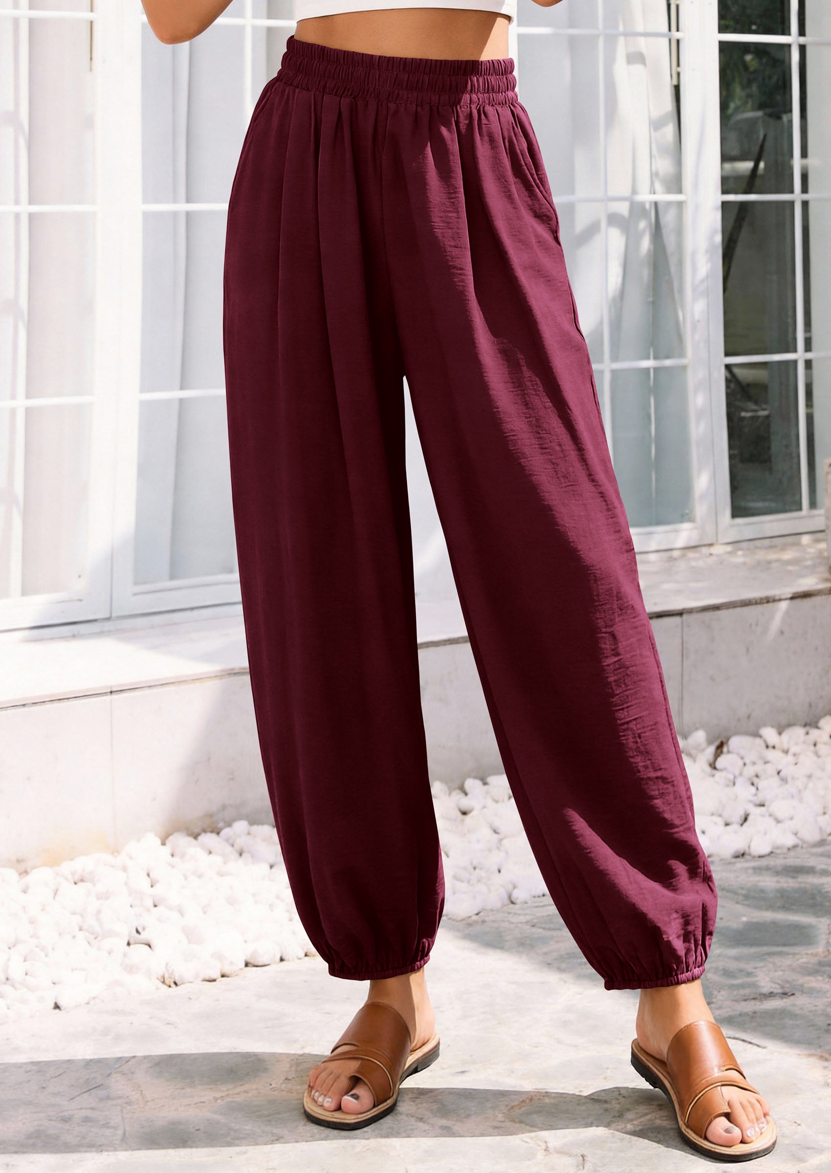 PRETTYGARDEN Womens 2026 Summer Casual Pants High Waisted Loose Wide Leg Palazzo Pockets Lounge Beach Travel Trousers Outfits