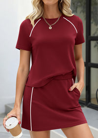 PRETTYGARDEN Women's 2026 Summer 2 Piece Skirt Sets Short Sleeve Shirts Tops Skorts Matching Workout Clothes Travel Outfits