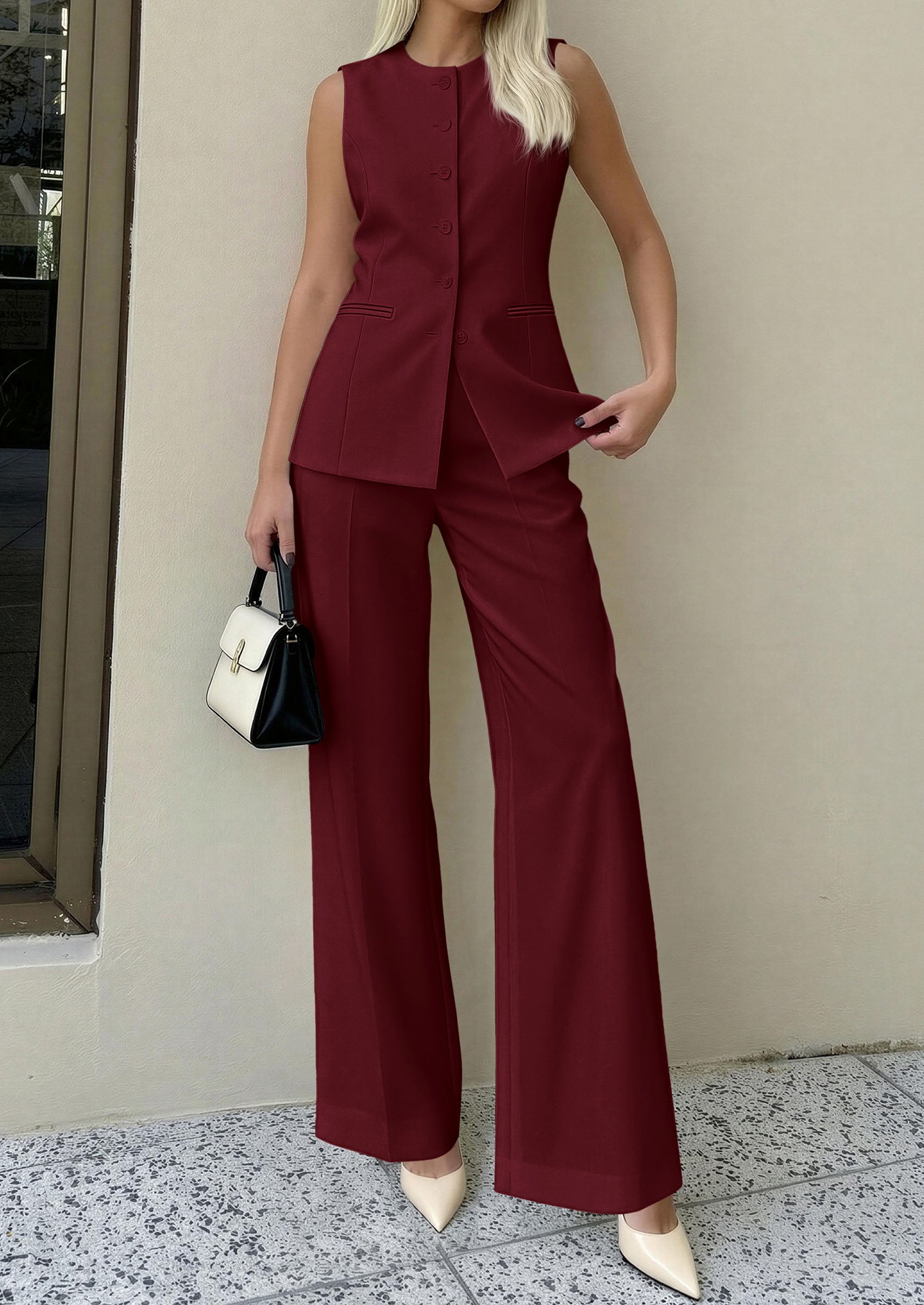 PRETTYGARDEN Women's 2 Piece Sets Summer 2026 Work Clothes Sleeveless Blazer Vest Pants Suits Spring Business Casual Outfits PRETTYGARDEN