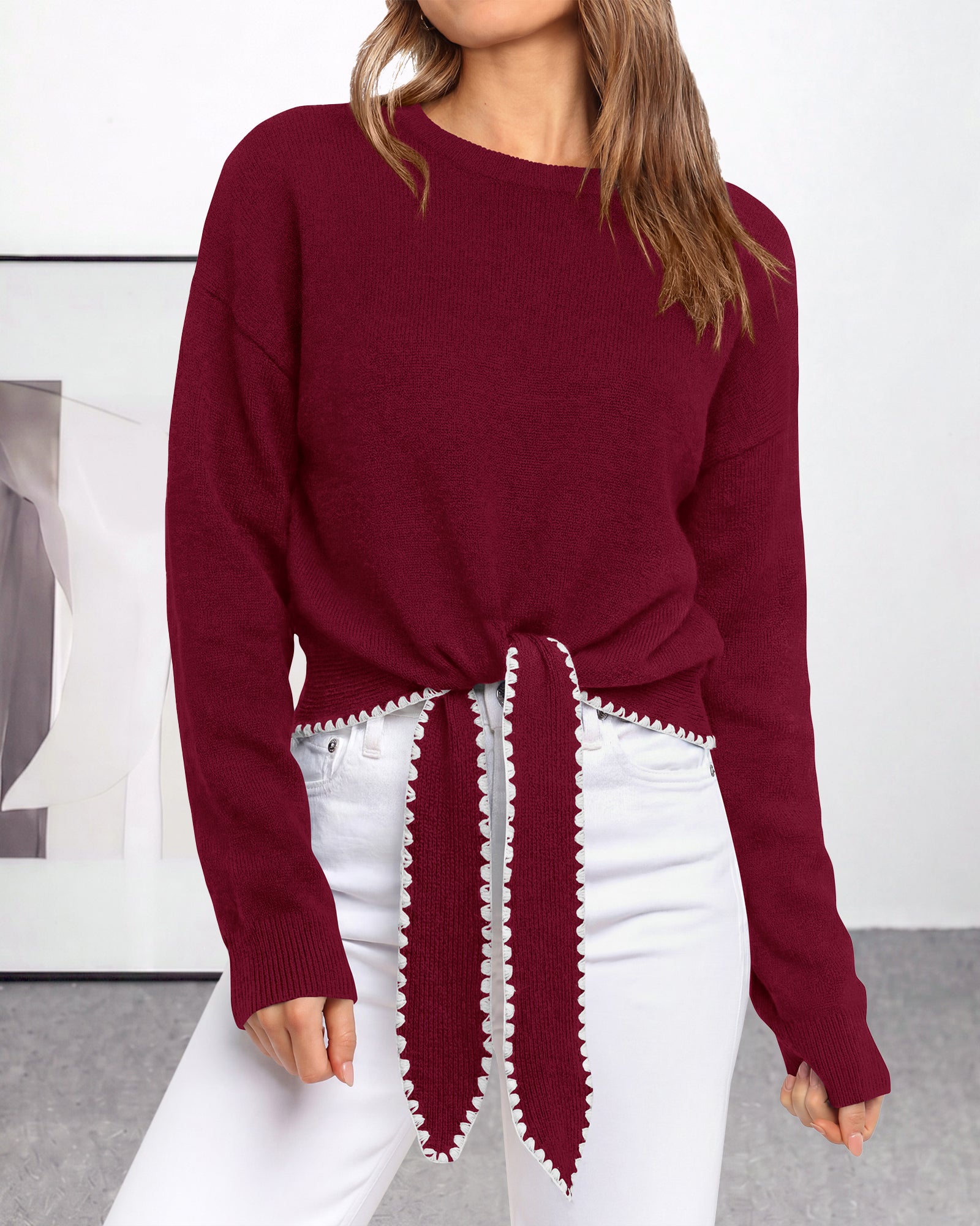 PRETTYGARDEN Casual Long Sleeve Strappy Sweaters for Women