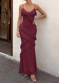 PRETTYGARDEN Women 2026 Wedding Guest Cocktail Maxi Dress Spaghetti Strap Sleeveless V Neck Bodycon Mesh Party Summer Outfits