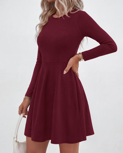 PRETTYGARDEN Women Basic Long Sleeve Crewneck Mini Dress