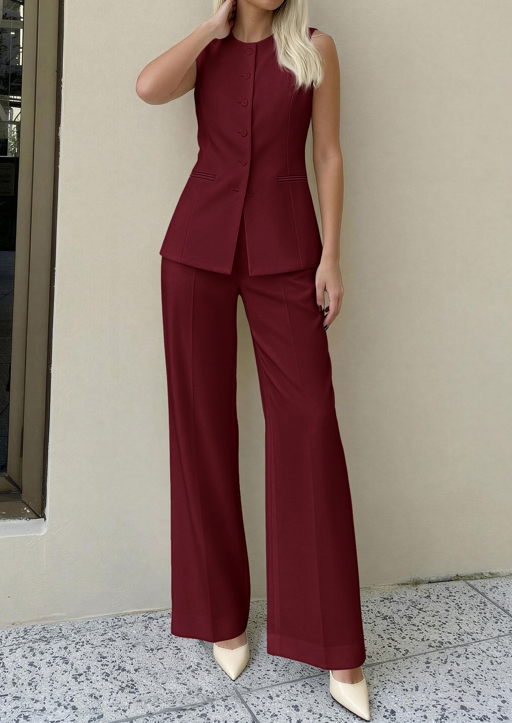 PRETTYGARDEN Women's 2 Piece Sets Summer 2026 Work Clothes Sleeveless Blazer Vest Pants Suits Spring Business Casual Outfits PRETTYGARDEN