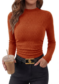 PRETTYGARDEN Womens Tops Fall Long Sleeve Going Out Shirts Ribbed Knit Mock Neck T-Shirt Fitted Ruched Y2K Crop Top
