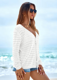 PRETTYGARDEN Crochet Cardigan Sweaters for Women Trendy Spring Summer Long Sleeve Tie Front Tops Boho Beach Vacation Clothes PRETTYGARDEN