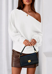 PRETTYGARDEN Women Off The Shoulder Sweater Fall Trendy Long Batwing Sleeve Knit Pullover Going Out Tops Winter Clothing