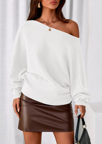 PRETTYGARDEN Women Off The Shoulder Sweater Fall Trendy Long Batwing Sleeve Knit Pullover Going Out Tops Winter Clothing