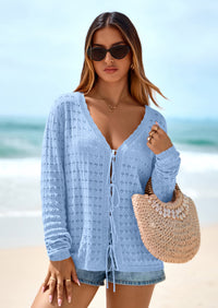 PRETTYGARDEN Crochet Cardigan Sweaters for Women Trendy Spring Summer Long Sleeve Tie Front Tops Boho Beach Vacation Clothes PRETTYGARDEN