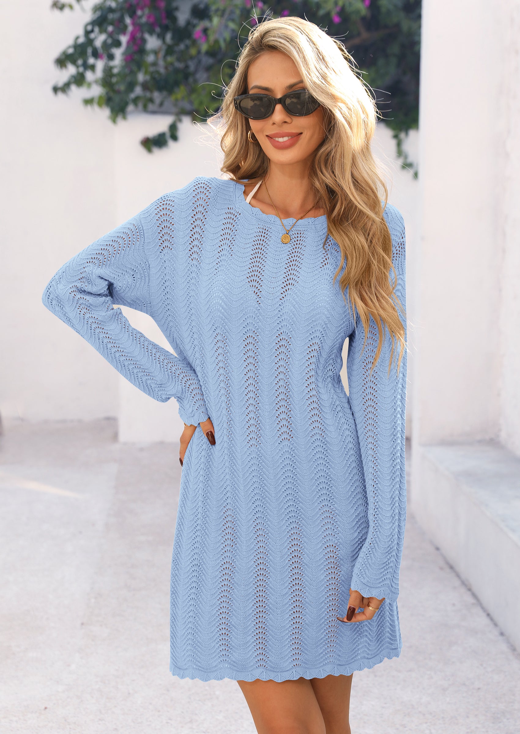 PRETTYGARDEN Women's Swimsuit Cover Up Summer Bathing Suit Swimwear Crochet Knit Dress Fashion Beach Vacation Clothes